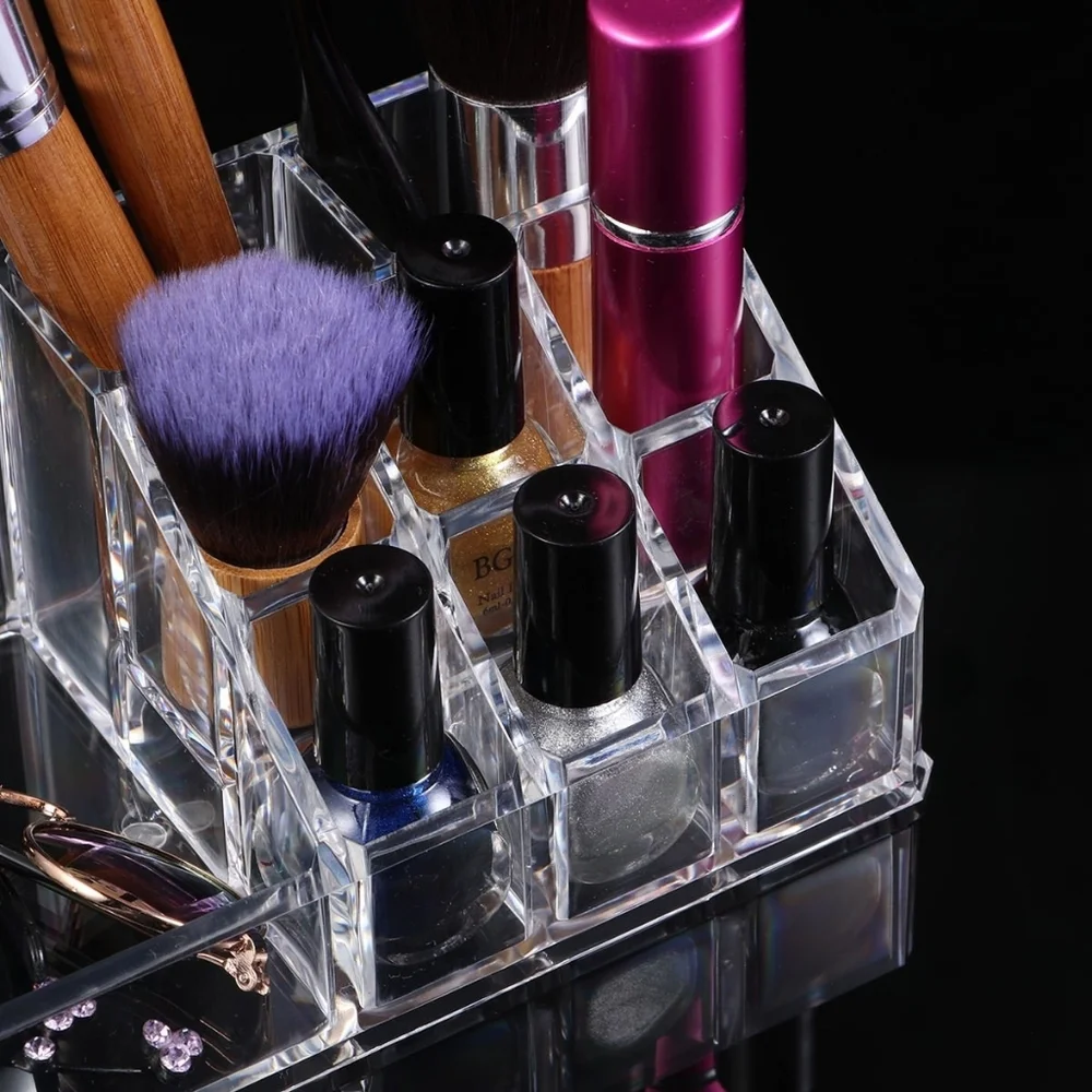 NEW Acrylic Cosmetic Organizer Beauty Vanity Makeup Holder Rectangular 9 Spaces